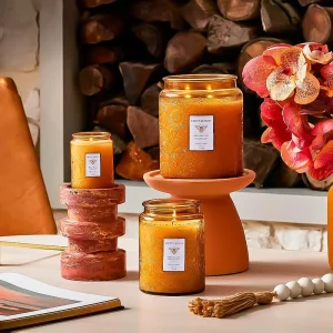 Premium Honey Bee Themed Embossed Amber Glass Jar Scented Candle Natural Soy Wax Handmade for Holiday Gifts