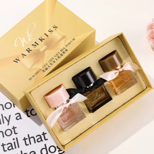 Premium Regular Size 3 in 1 Fragrance Gift Set Elegant Warm Kiss Ladies Perfume Pack Gold Gift Box Made Zhejiang for Anniversary