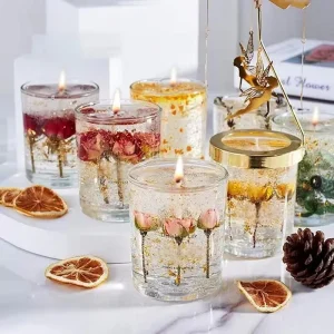 Price Home Decoration Handmade Jelly Candle Transparent Gel Wax Scented Candles With Dried Flowers in Glass Cup
