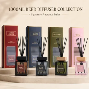 Private Label 1000ml Glass Reed Diffuser with Fiber Reeds for Hotel and Home Decor
