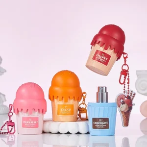 Private Label 50ml Kawaii Keychain Multi Scent Cherry Strawberry Chocolate Bread Aroma Spray Ice Cream Perfume