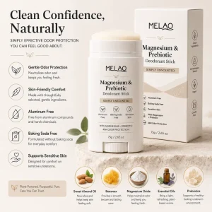 Private Label Magnesium Prebiotic Deodorant Aluminum Free Baking Soda Free 48H Odor Protection Natural Deodorant Stick
