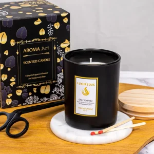 Private Label Modern Black Glass Jar Home Decor Art Candle Handmade Luxurious Aromatherapy Scented Soy Wax for New Year