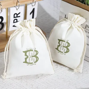 Promotion Custom Logo Printed Canvas Drawstring Gift Pouch Jewelry Candle Perfume Packing Cotton Dust Bag