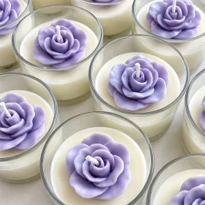 Purple Rose Floral Wax Transparent Cup Scented Candle For Spa Hotel Decoration Private Label