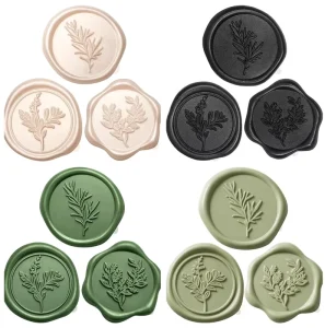Read To Ship In stock 60pcs Per Box Olive Green Self Adhesive Eucalyptus Wax Stickers For Wedding Invitations Decoration