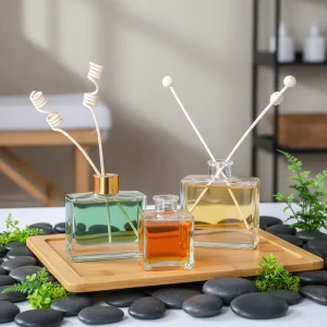Rectangle Thick Bottom 100ml Fireless Glass Aroma Diffuser with Screw Lid