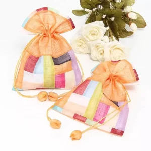 Recyclable Multicolored Grid Organza Scented Sachet Drawstring Small Gift Bag
