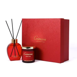 Red Glass Home Fragrance Reed Diffuser Scented Candle Gift Set with Gold Lid Private Label OEM