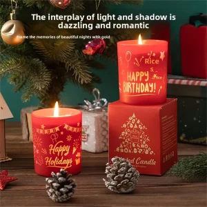 Red Handmade Glass Candles Romantic Style LED Feature Perfect for Christmas Birthday Valentine’s Day Gifts Festive Decorations