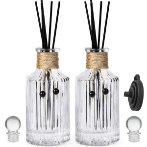 Reed Diffuser Bottle Set Glass Diffuser Bottles 8oz 250ml Empty Clear Decorative Bottle Stoppers Reed Sticks Bulk Pack Gold