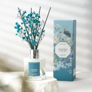 Reed Diffuser Set Ocean Mist & Sea Salt Scent 100ml Glass Jar 8 Reed Sticks Home Fragrance Bathroom Shelf Decor