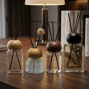Reed Diffuser Set with Glass Bottle and Wood Lid for Office and Living Room