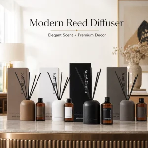 Reed Diffuser Set with Glass Vessel and Gift Box for Living Room