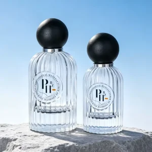 Refillable Matte Vertical Fluted Glass Perfume Spray Bottle 50ml 100ml Silver Pump Black Cap Fragrance Container Packaging