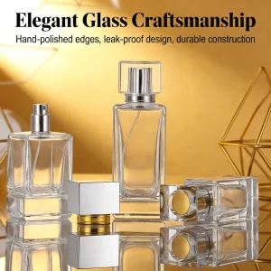 Refillable Thick Glass Rectangle Perfume Bottle Empty Cap 30 50 100ml Custom Pump Sprayer Cosmetic Skin Care