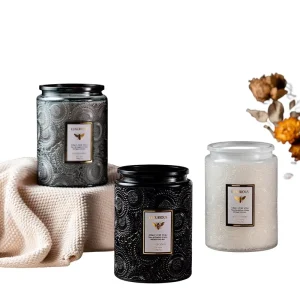 Relief Carved Handmade Extra-Large Glass Jar Aromatherapy Candle Smokeless High-End Gift Rose White Peach Blackberry Scented