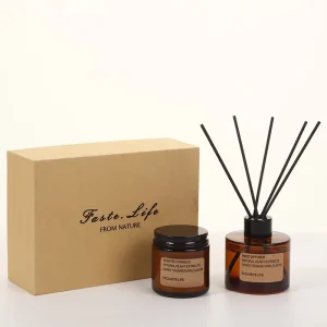Retro Amber Custom Gift Box Reed Diffuser Set with Fragrance Oil, Soy Wax, Crown Cap, MOQ 100pcs