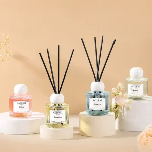 Ribbed Glass Bottle Natural Osmanthus Scented 50ml Reed Diffuser With Black Fiber Sticks for Home Hotel Spa