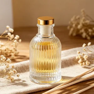 Roman Style Empty 40ml 100ml 150ml 200ml 500ml Vertical Stripe Glass Essential Oil Reed Diffuser Bottle with Cork Lid