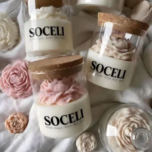 Romantic 3D Flower Soy Wax Scented Candles in Glass Jar with Lid Long Lasting for Home Decor