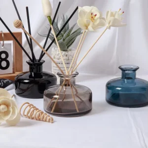 Round Colored Glass 150ml 200ml Blue Gray Black Empty Perfume Reed Diffuser Bottle