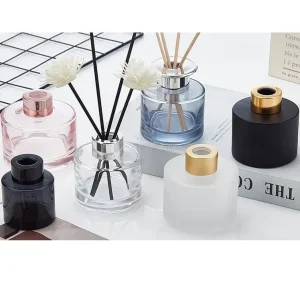 Round Empty Freshener Glass Bottle Jar Diffuser Home Fragrance Screw Cap Screen Printed reed diffusers bottles empty