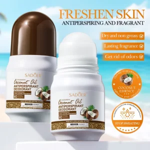 SADOER Roll on Nourishing Coconut Oil Moisturizer for Summer Sweat Control with Long lasting Fragrance All Skin Types for Adults