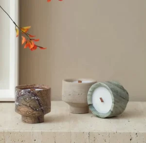 Scented Candle Manufacturer Bespoke Home Decor Natural Marble Jars and Wooden Wicks Soya Wax Luxury Wedding Gifts