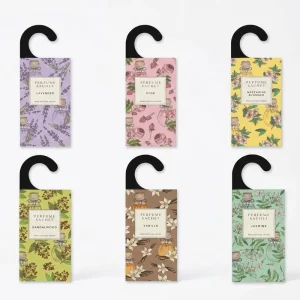 Scented Perfume Sachet Bag Botanical Floral Print Hook Hanger Natural Fragrance Wardrobe Closet Car Home Air Freshener Gift Set
