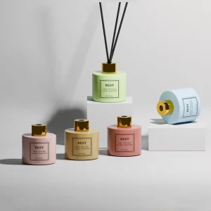 Scented Reed Diffuser Matte Color Glass Reed Diffuser with Gold Lid Home Fragrance Air Freshener