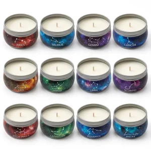 Set Private Label 100% Natural Soy Wax Scented Candles Aromatherapy Zodiac Sign Decorative Metal Tin Candle for Gift Home Decor