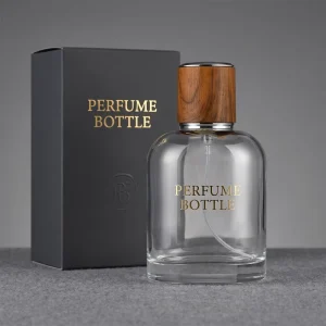 Short Rounded Oval Glass Perfume Bottles Natural Wood Silver Trim Cap Empty Perfume with Box Quality Perfume Bottles