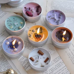 Silver Metal Tins Dried Flower Handmade Soy Wax Candle Home Decor Handmade Private Label Scented Candles in Metal Jars