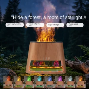 Simulated Flame 260ml Ultrasonic Humidifier USB Aroma Diffuser Color Changing Lights 30dB Quiet