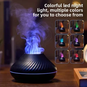 Simulated Flame Electric Ultrasonic Aromatherapy Diffuser with 7 Color-Changing LED Lights and Plastic Design