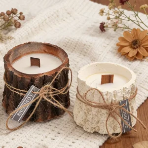 Small Stake Semi handmade Mixed Wax Scented Candle Log Ebony Sandalwood & Light Yellow Amber Aromatherapy Cup shaped Gift