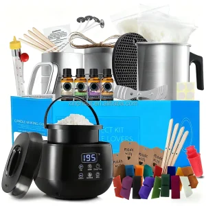 Soy Candle Making Kit 2lbs Natural Soy Candle Wax Electric Candle Wax Melting Pot Stainless Steel Pot Fragrance Oil Dye Blocks