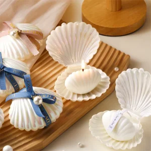 Soy Wax Seashell Candle in Gift Box Elegant Bow Ocean Seashell Scented Candle Bridal Party Gift