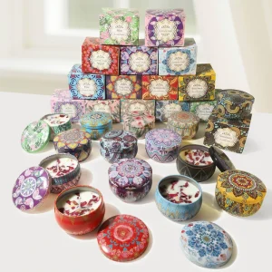 Soybean Blended Wax Semi handmade Circular Aromatherapy Flower Scented Candle for Wedding and Birthday Gifts