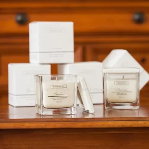 Square 210G Customized Scented Soy Wax Candle Holders with Ceramic Lid for Weddings and Aromatherapy