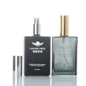 Square Glass Bottle Packaging with Sprayer for Perfume 50ml Glass Bottle with Gold silver Cap
