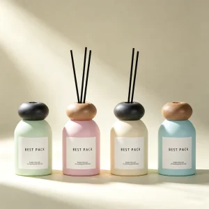 Square Glass Reed Diffuser with Pink Liquid and Black Cap, Custom Logo, Private Label