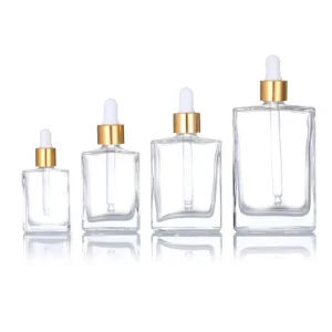 Square Transparent Amber Black Rectangle Hair Oil Glass Dropper Bottle for Essential Oil Perfume 15ml 30ml 50ml 100ml