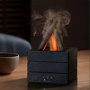 Square USB Campfire Flame Aroma Diffuser, Colorful LED, 280ml, Remote Control