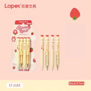 Strawberry Lactic Acid Bacteria Design Twist 4PCS Gel Pen Case Set Smooth Writing Fragrance Cartridge ST Tip Neutral Pen