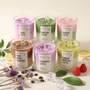 Strawberry Matcha Latte Scented Soy Wax Candle Glass Jar with Lid Aromatherapy Home Decor Gift
