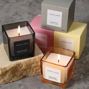 TRUE SCENT Private Label Custom Square Glass Jar Soy Wax Scented Candles Luxury Fragrance Aromatherapy Candle Wedding Gift Set