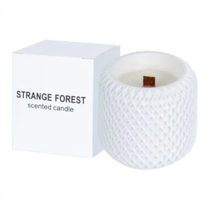 Textured Ceramic Scented Candle White Diamond Pattern Jar Wood Wick Non Toxic Soy Wax Aromatherapy Thanksgiving Diwali
