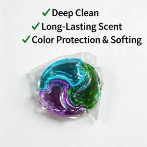 Three chamber Eco Friendly Disposable Gel Laundry Detergent Pods with Deep Clean and Long lasting Fragrance for Apparel